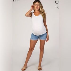 PinkBlush Light Wash Distressed Denim Maternity Shorts